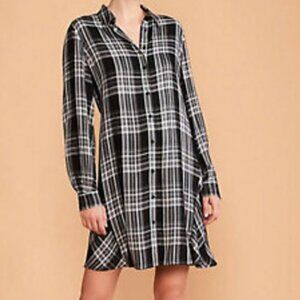 Lou & Grey Dress M Black White Plaid Button Up Long Sleeve Lagenlook Chic